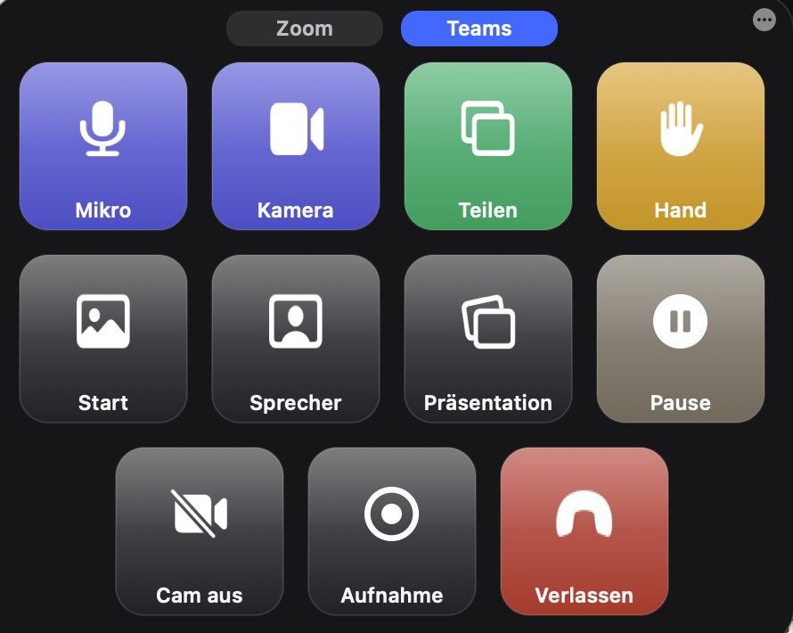 Bildschirmfoto der TrainerDeck-App mit frei belegten Tasten für den Unterricht